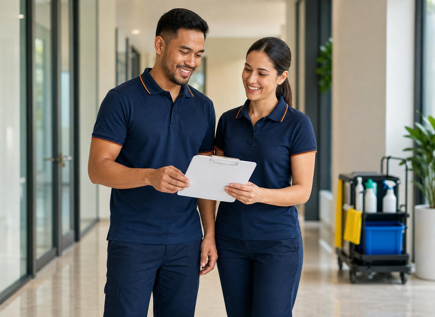 JLA crew members reviewing a paper cleaning checklist together